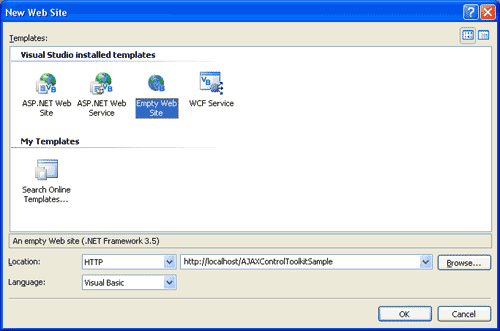 New "Empty Web Site" named "AJAXControlToolkitSample"