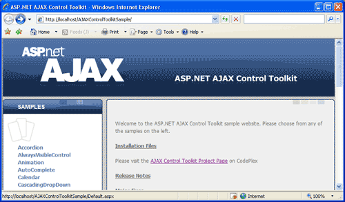 Viewing the ASP.NET AJAX Control Toolkit Sample Site in a Browser