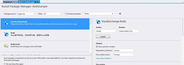 Adding Redis NuGet package