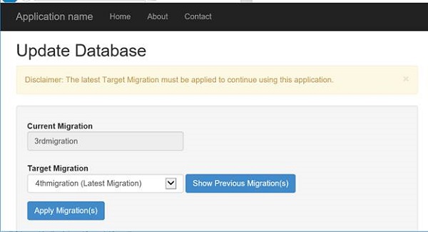 The database deployment page