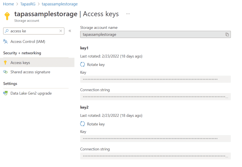 Examples of Azure Access Keys
