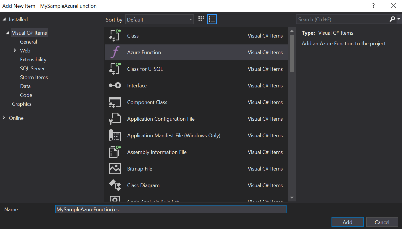 Azure Add New Function