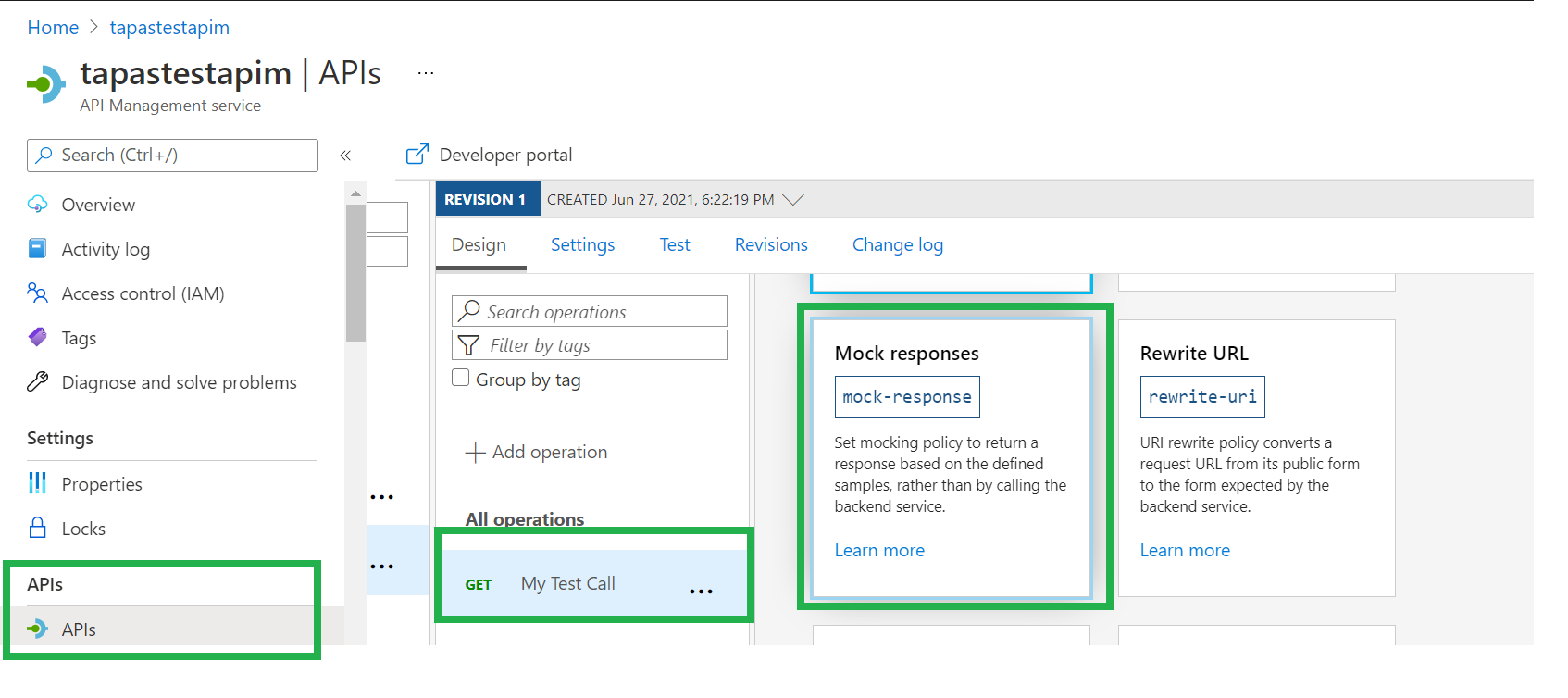 How to add a mock API response in Azure