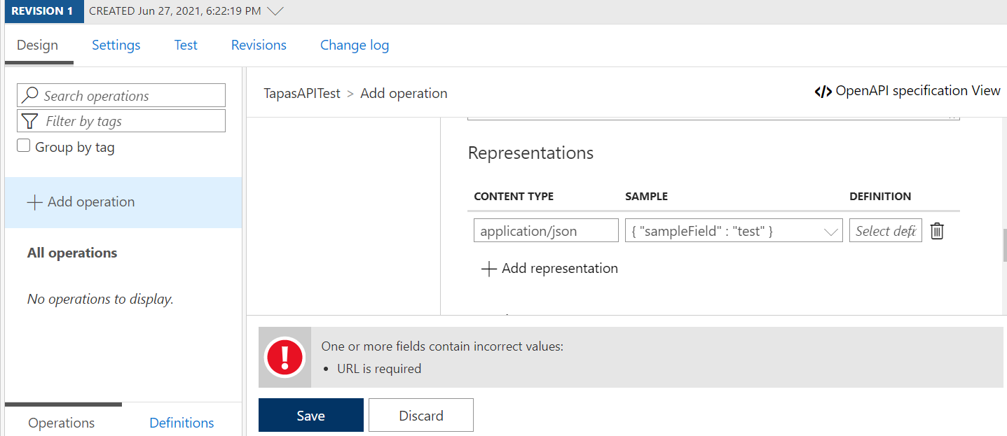 Adding API Response in Azure