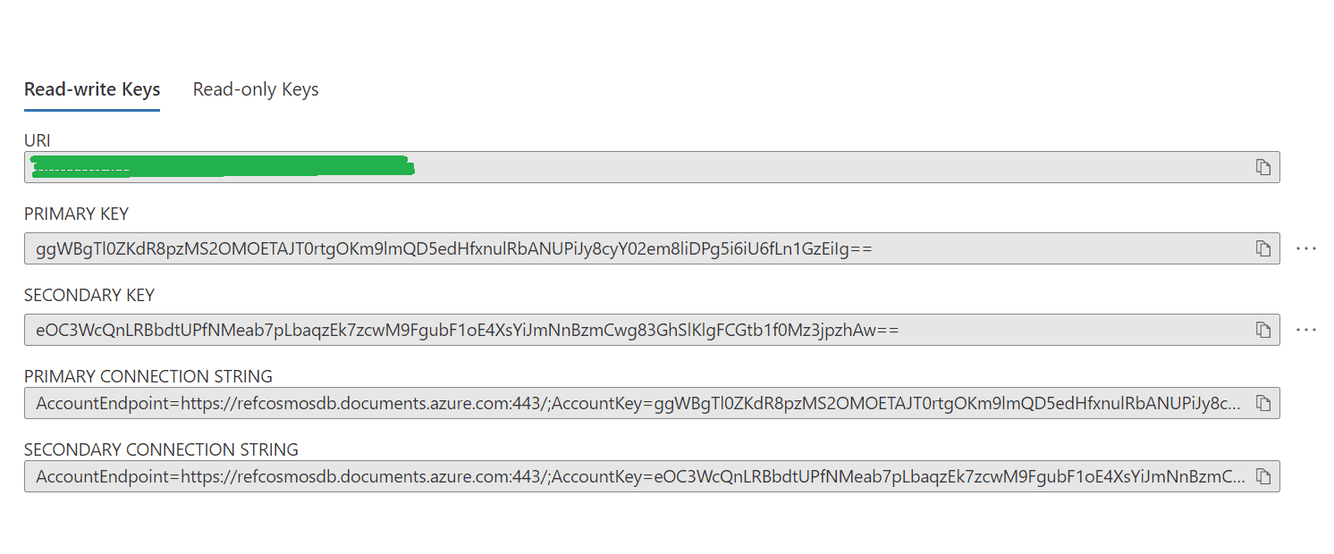 Azure CosmoDB Keys