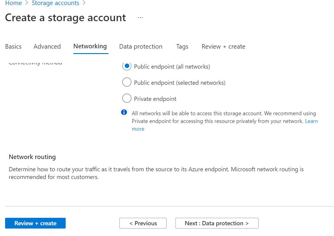Setting Azure Storage Network Settings