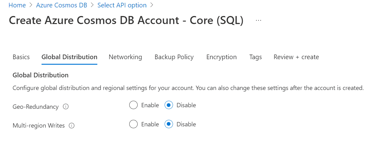 Azure CosmoDB Distribution