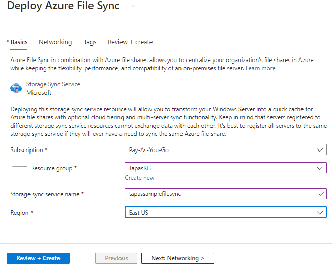 Create an Azure File Sync Service