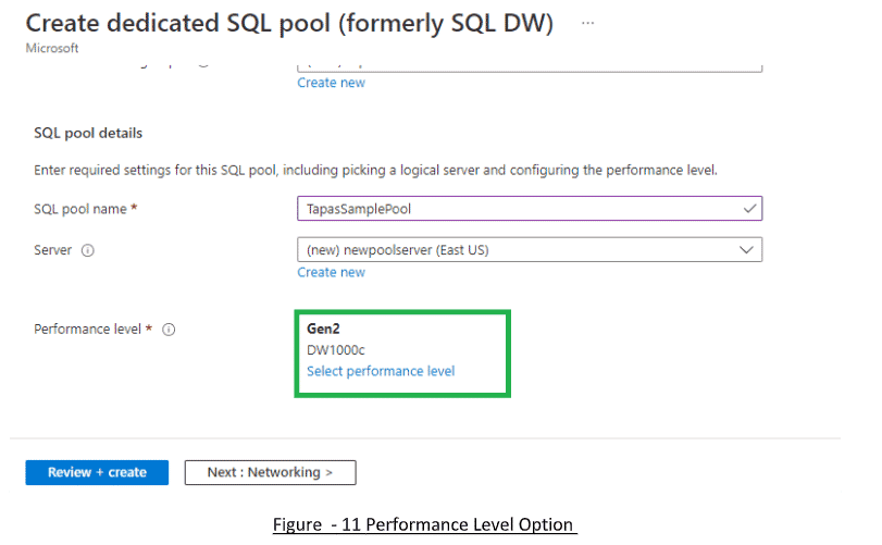 Dedicated Pool Performance Level Options in Azure