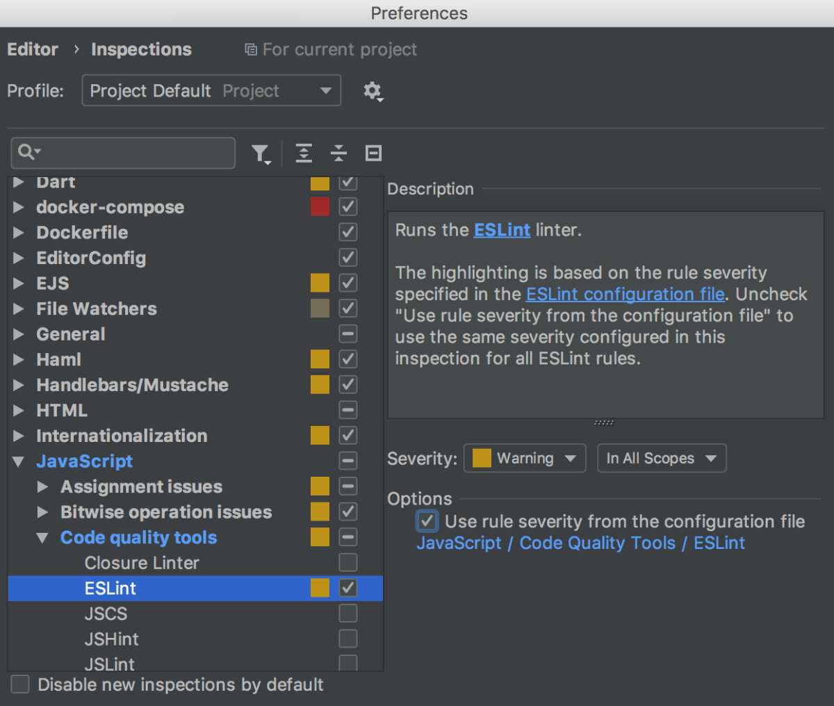 JavaScript ESLint Plugin Jet Brains