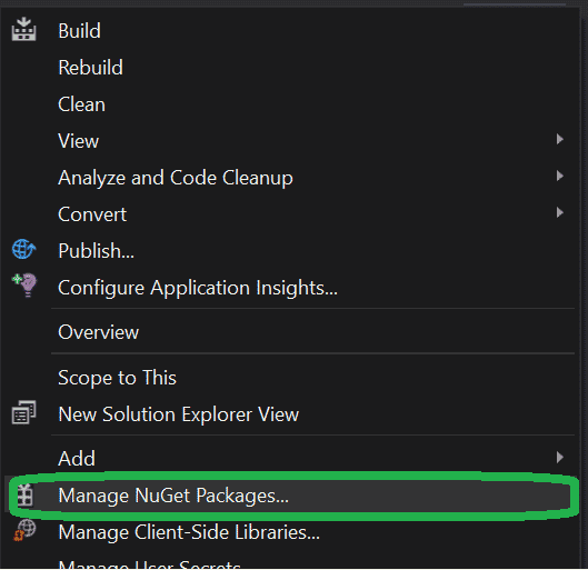 Manage NuGet package options