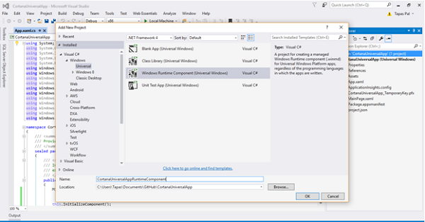 New Windows Runtime Component Project created