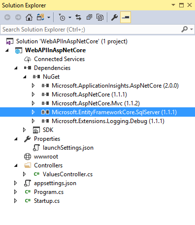 Adding the EntityFrameworkCore.SqlServer NuGet package